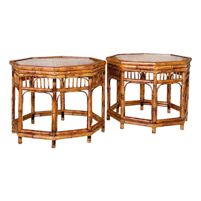 Pair of Restored Brighton Pavilion Style Bamboo End Tables by Mersman For Sale