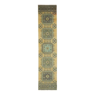1970s Vintage Turkish Hand-Knotted Wool Cotton Yellow Runner Rug For Sale