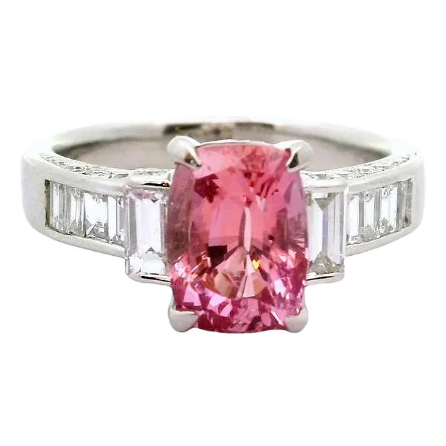 3.23 Carat Padparadscha Sapphire Diamond Platinum Ring, Grs Certified For Sale