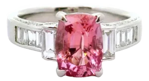 3.23 Carat Padparadscha Sapphire Diamond Platinum Ring, Grs Certified