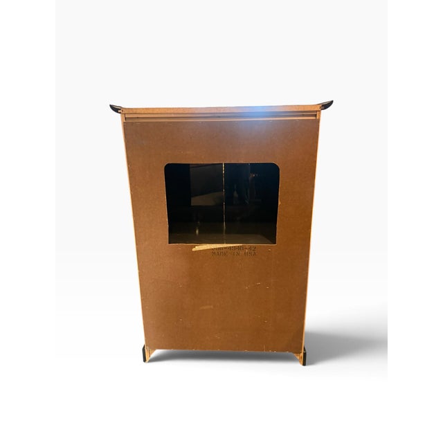 Metal Vintage Broyhill Asian Modern Black Lacquer Armoire With Brass Hardware For Sale - Image 7 of 12
