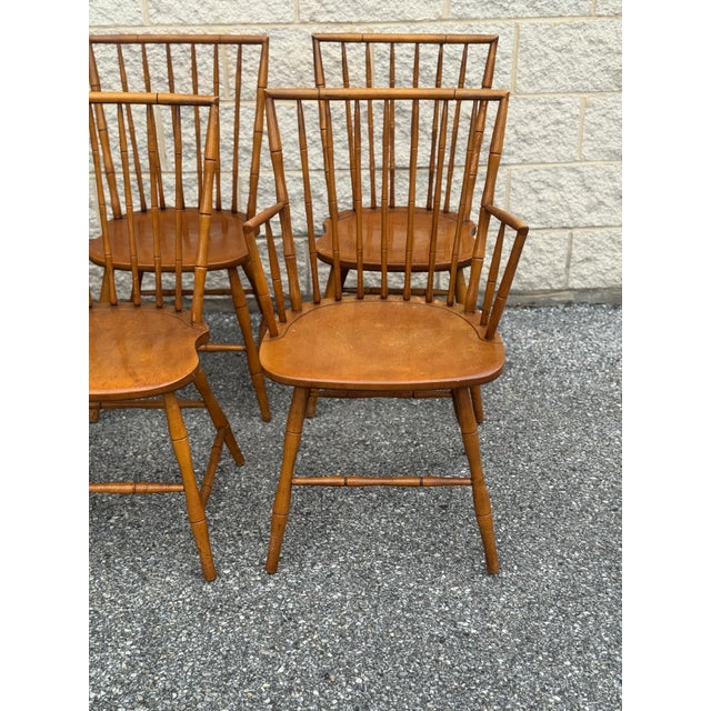 Set of 6 Windsor Style Spindle Back Dining Chairs, Warm Honey Tone For Sale - Image 4 of 12