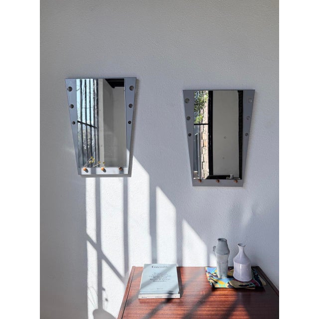Silver Vintage Mirrors in Chrome and Wood, 1980s, Set of 2 For Sale - Image 8 of 18