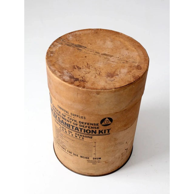 Metal Vintage Cold War Survival Kit Barrel Box Circa 1962 For Sale - Image 7 of 9
