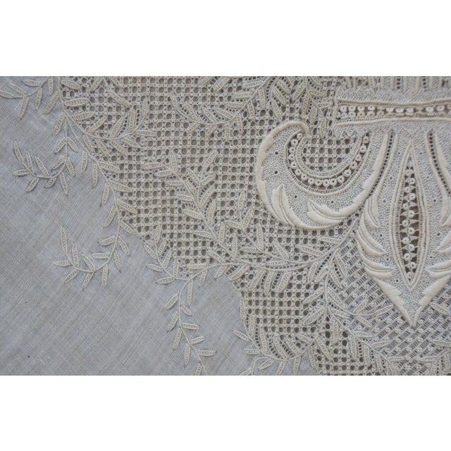 Antique French Framed White Linen & Lace Fleur De Lis Embroidered Textile For Sale - Image 11 of 11