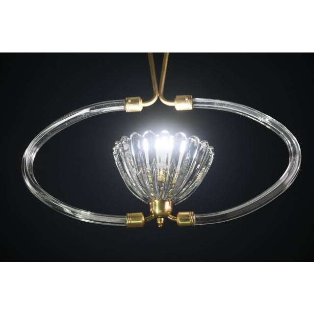 1950s 1950s Art Decò Murano Glass and Brass Chandelier by Barovier & Toso For Sale - Image 5 of 13