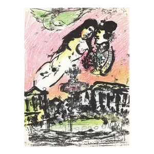 1963 Marc Chagall Original Lithograph Lovers Heaven