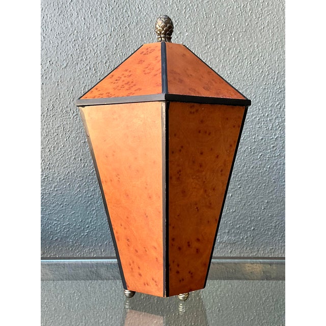 Vintage Boho Faceted Burl Wood Lidded Box For Sale - Image 4 of 12