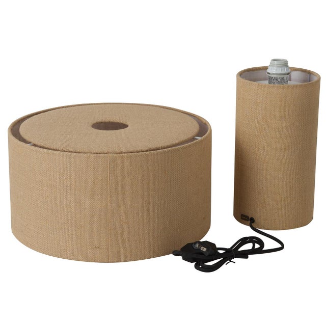 Metal Moonlight Table Lamp - Woven Burlap Shade, Dimmer Switch For Sale - Image 7 of 12