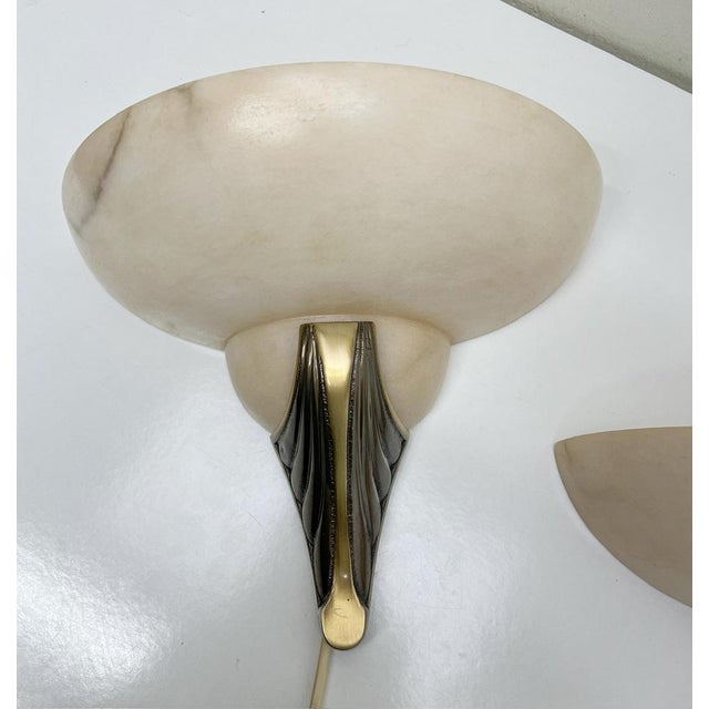 Art Deco Alabaster and Bronze Wall Sconces, 1950s, Set of 2 For Sale - Image 10 of 13