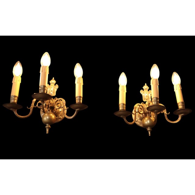 Metal Antique Bronze Wall Lamps with Coat of Arms, Set of 2 For Sale - Image 7 of 7