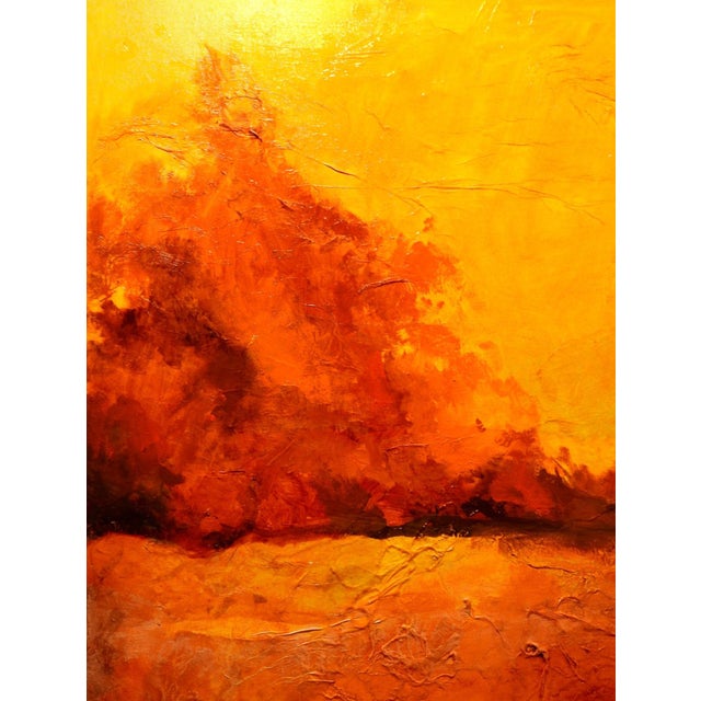 Contemporary Landscape Oil Painting on Canvas, "Deserted Sun" with Grunge Background For Sale - Image 9 of 13