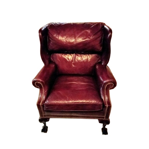 Chippendale Hancock and Moore Wingback Ball and Claw Leather Chair For Sale - Image 3 of 8