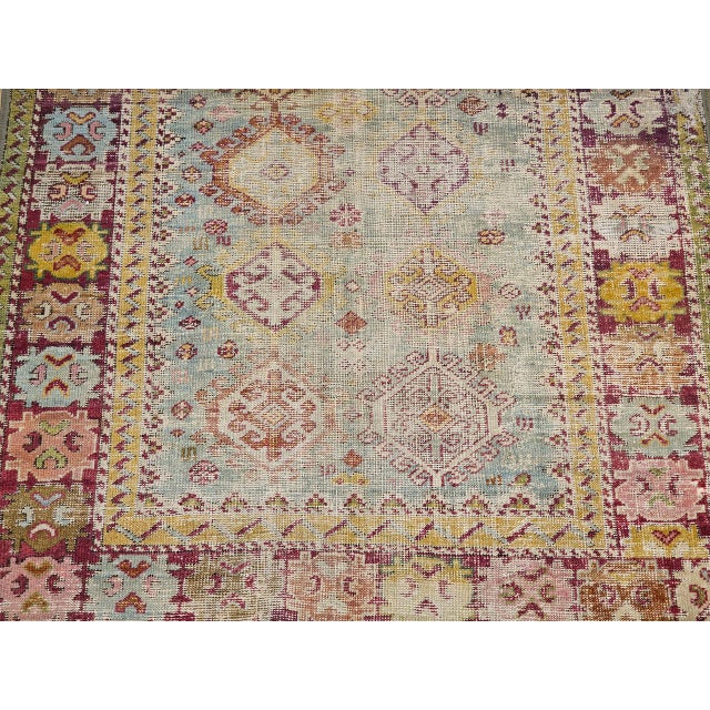 Antique Caucasian Karabagh Rug, Geometric Design, Handwoven Wool, Turquoise & Red, 5' x 9' For Sale In Chicago - Image 6 of 9