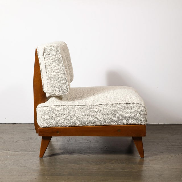 Mid-Century Modernist Sculptural Oak Lounge Chairs in Off White Boucle For Sale - Image 17 of 17