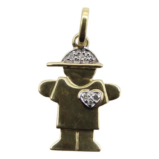 14k Gold Stylized Child Charm With Diamonds For Sale