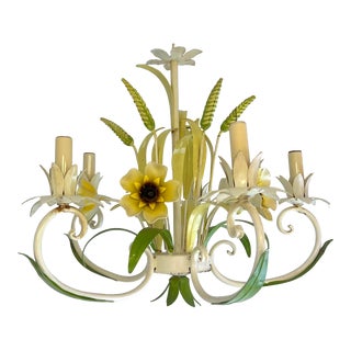 Vintage Mid-20th Century Italian Floral Tole Chandelier For Sale