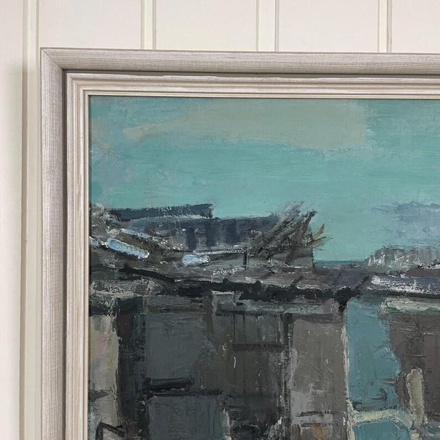 1970s 1977 Mid Century Danish Abstract Oil Painting "Plankeverk I Sydhavnen" by Max Mogens Hansen For Sale - Image 5 of 13