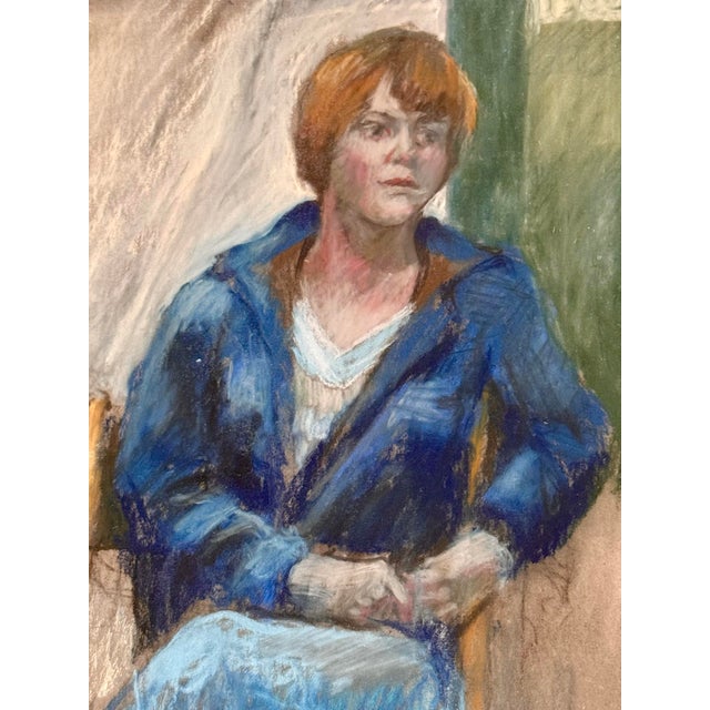 Mid 20th Century Framed Pastel Charcoal Portrait Painting on Board of a “Boy in Blue” For Sale - Image 4 of 12
