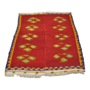 1960s Wool Anatolian Red Decor Small Carpet