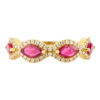 Diamond Ruby Marquise Cut 14k Gold Wedding Band Size 5 For Sale