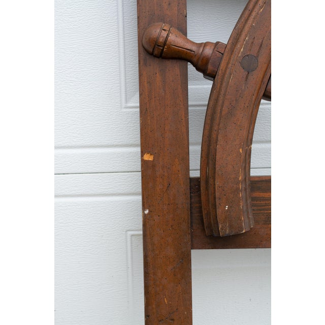 Vintage Nautical Ship Wheel Helm Twin Mahogany Headboards a Pair