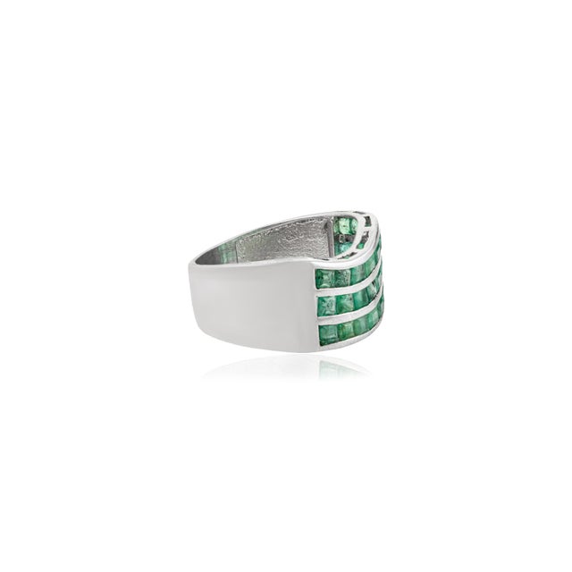 Not Yet Made - Made To Order 2.25 Carat Square Cut Emerald Channel Set Statement Wavy Band Ring in 925 Silver - Size 7 For Sale - Image 5 of 11