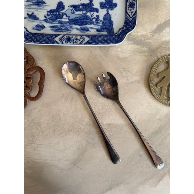 Mid-Century Modern Vintage Italian Silverplate Serving Spoon and Fork Aep Zing Italy Mid Century Tableware For Sale - Image 3 of 8