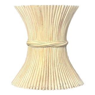 Vintage Coastal Sheath of Whear Rattan Dining Table Pedestal After McGuire For Sale