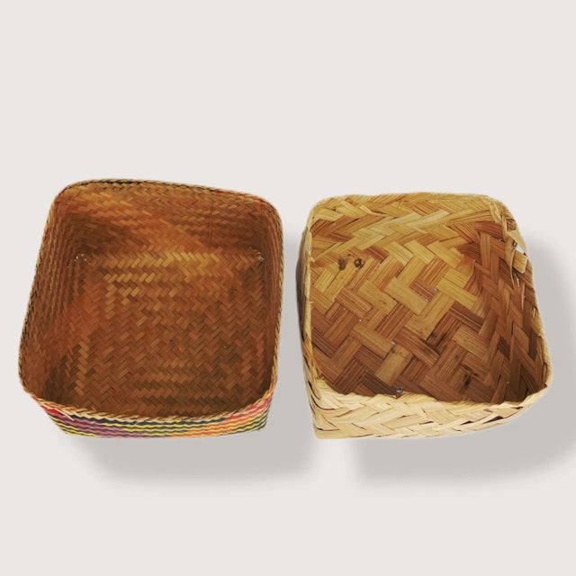Tribal Mid Century Indonesian Red, Yellow and Black Basket With Cover- 2 Pieces For Sale - Image 3 of 4