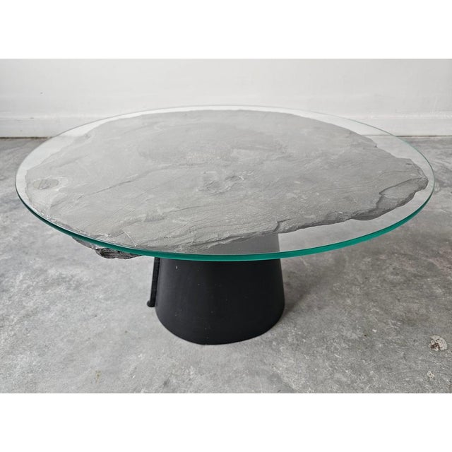 Black Vintage Side Table in Fossil Stone, 1995 For Sale - Image 8 of 16