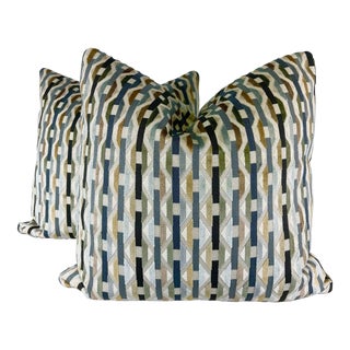 Romo "Onetti Velvet" in Tamarind 22" Pillows-A Pair For Sale