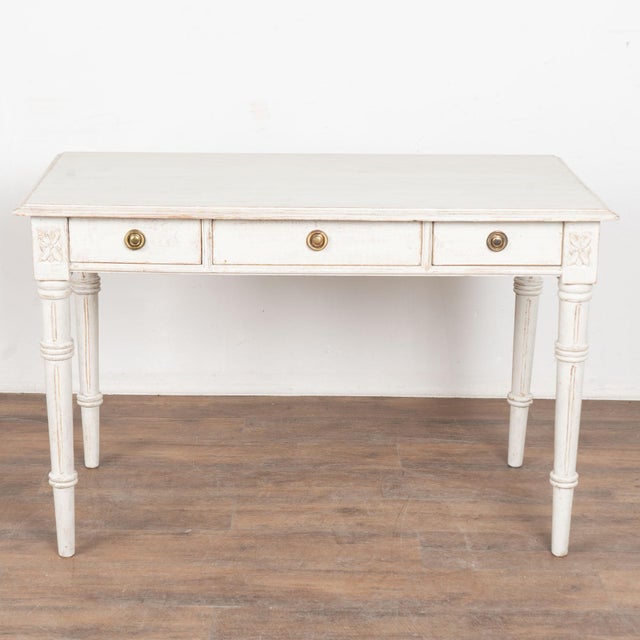 Gustavian (Swedish) 19th Century Swedish White Gustavian Three Drawer Side Table or Desk For Sale - Image 3 of 16