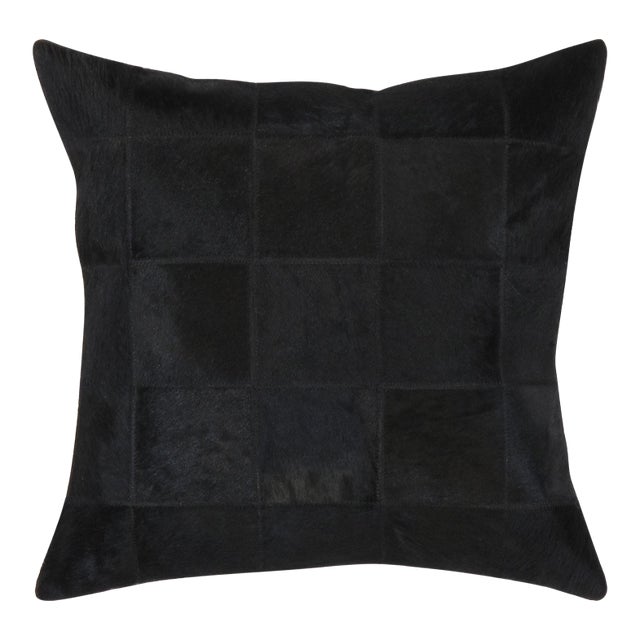 Pasargad Home Safari Checkered Black Cowhide Pillow For Sale