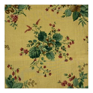 Designer Schumacher French General "Woodland Foliage" Green Gold Raspberry-Red Botanical Floral Fabric Sample