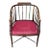 1960s Hollywood Regency Chippendale Brown and Red Faux Bamboo Wood Barrel Arm Chair For Sale