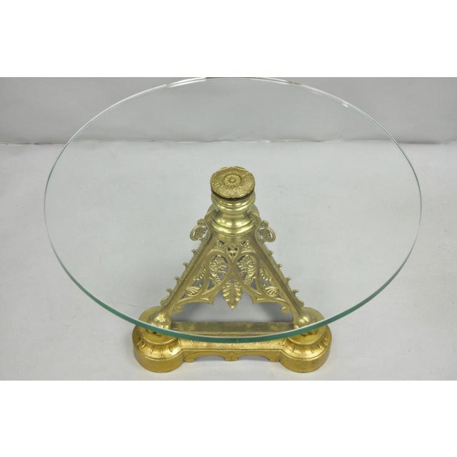 Renaissance French Empire Renaissance Bronze Paw Foot Pedestal Base Round Glass Coffee Table For Sale - Image 3 of 12