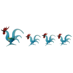 Vintage Handmade Art Glass Rooster Set, 1970s, Set of 4