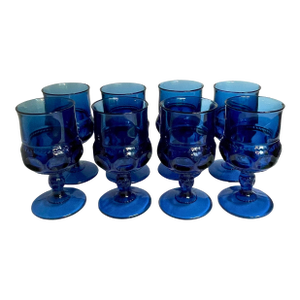 Vintage Set of 8 — Tiara Exclusives “Crown Imperial Blue” Goblets