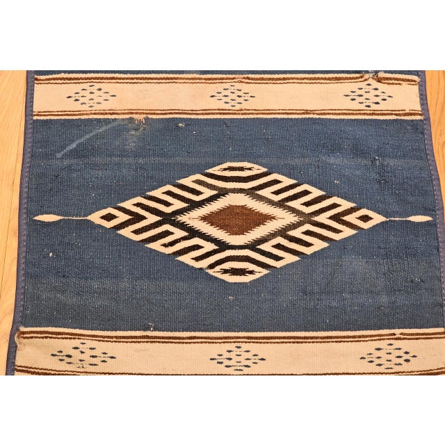 Vintage Mexican Saltillo Serape Kilim Rug, Flat-Woven Wool Blanket, Royal Blue, 2x2 For Sale - Image 4 of 10