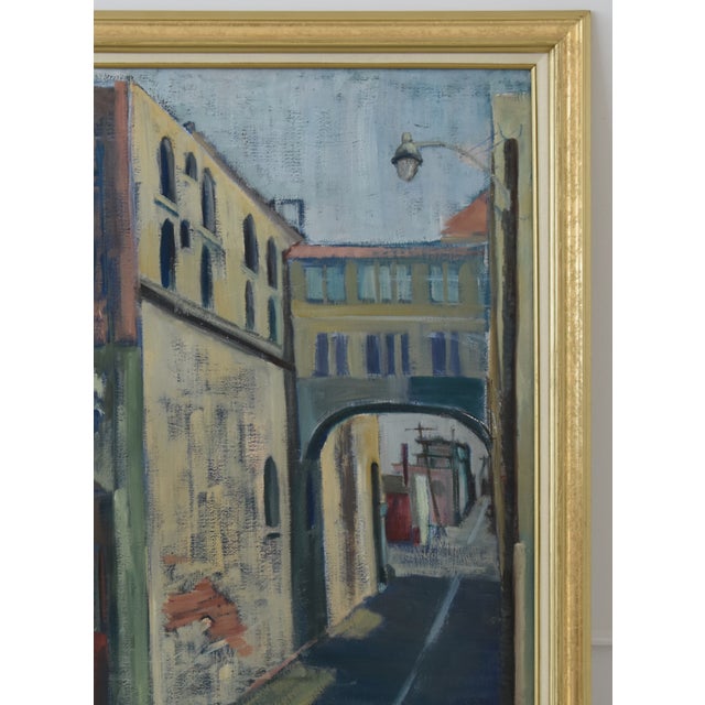 Midcentury Vintage European Village Street Oil Painting For Sale - Image 4 of 10