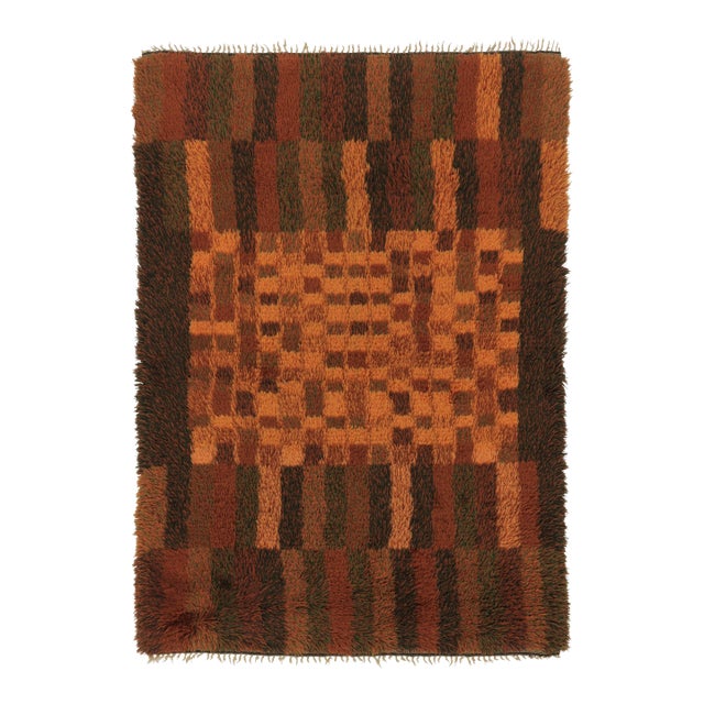 Vintage Swedish Rya Rug, Earth Toned Layered Geometry - Rug & Kilim For Sale