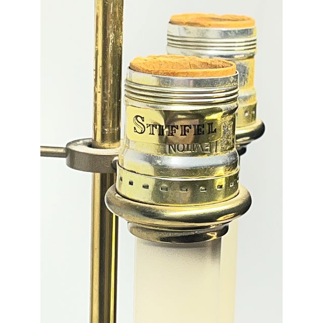 Metal Mid 20th Century Stiffel Brass 3-Light Bouillotte Table Lamp With Black Tôle Shade For Sale - Image 7 of 12
