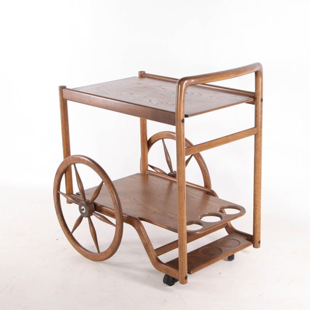 Wood Wooden Serving Cart in Oak, 1970s For Sale - Image 7 of 15