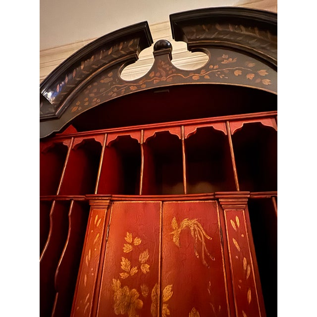 George I Style Black & Gold Chinoiserie Secretary Desk With Red Interior For Sale - Image 4 of 5