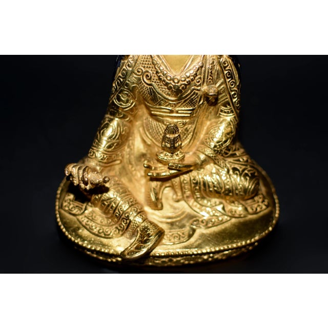 Padma Sambhav Tibetan Teacher Gilt Bronze Statue For Sale - Image 9 of 13