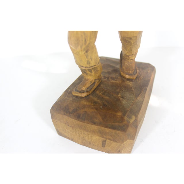 V Fortin 13” Vintage Hand Carved Wood Hunter Trapper Winter Traveller French Canadian Folk Art, Figurine, Signed Wood Carving Quebec Man For Sale - Image 13 of 16