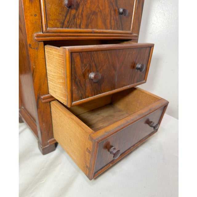 Antique Early 1900s Handmade Wood Veneer Salesman Sample Miniature Dresser Chest For Sale - Image 11 of 15