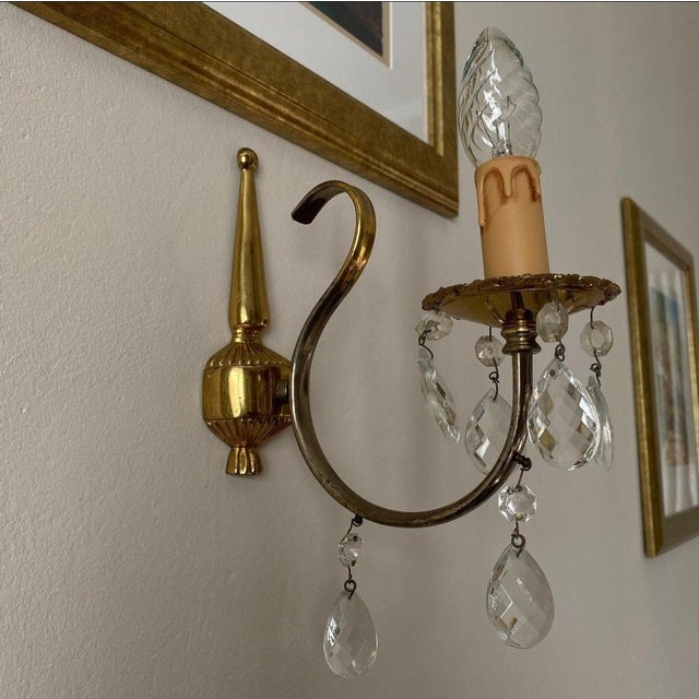Italian Sconces with Crystals, 1960s, Set of 2 For Sale - Image 4 of 8