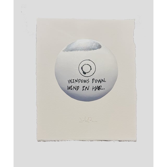 Conceptual mixed media artwork inspired by a CD playlist, featuring a minimalist circular form with hand-applied text and...